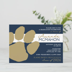 Convite Pawprint Elegante azul e Dourado do marinho (Rever