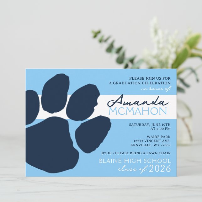 Convite Pawprint Elegante do Marinho e Azul Bebê (Volta da (Criador carregado)