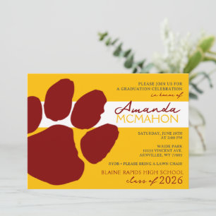 Convite Pawprint Elegante Dourado e Maroon (Foto de volta)