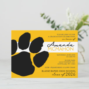 Convite Pawprint Elegante Dourado e Preto (Foto para trás)
