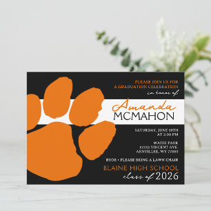 Convite Pawprint Elegante Preto e Laranja (Foto de volta)