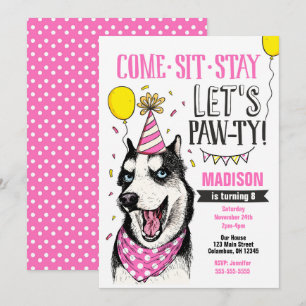 Convite Pawthday Invitation Dog Puppy Rouco Girl