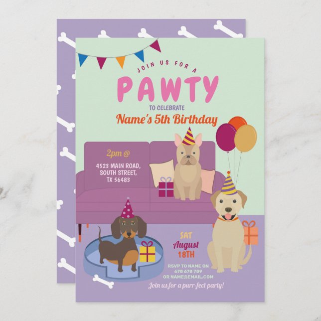 Convite Pawty Birthday Dogs Party (Frente/Verso)