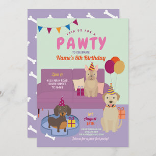 Convite Pawty Birthday Dogs Party