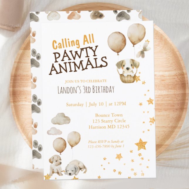 Convite Pawy Animal Puppy Dog Aniversário (Criador carregado)