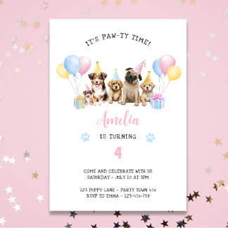 Convite Pawy Time Puppy Dog Watercolor Inv