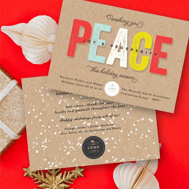 Convite Paz, Alegria E Prosperidade (Peace, Joy And Prosperity Bold & Grunge Typography Business Holiday Greeting Card @ fat_fa_tin)