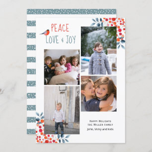 Convite Paz, amor, alegria, Natal quatro cartas de colagem