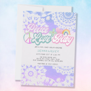 Convite Paz Amor Bebê Groovy Pastel Tie Dye Chás de Bebê