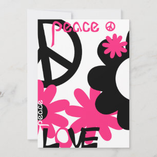 Convite Paz, Amor e Festa em Rosa Quente e Preto - NT