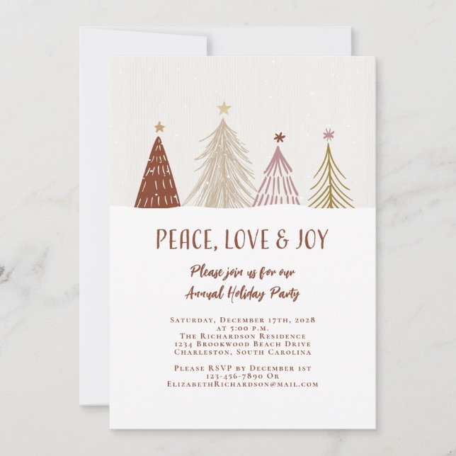 Convite Paz Amor Joy Elegant Holiday Party Festivo (Frente)