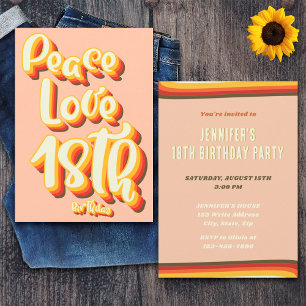 Convite Paz Amor Pêssego Retro Groovy Pôr do Sol Aniversár
