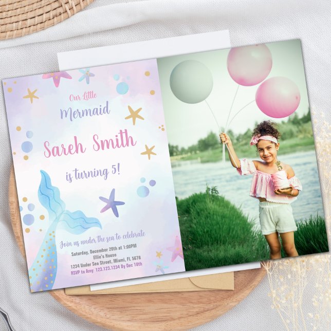 Convite Pé Azul Sereia Sob O Aniversário Do Mar (Mermaid Blue tail under the sea Invitations photo)