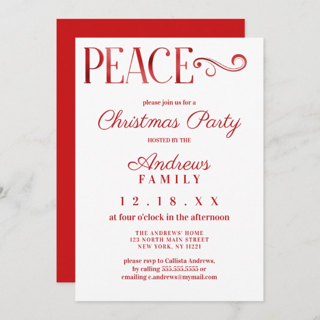 Convite Pé Branco Vermelho Folha Simples Natal (Frente/Verso)