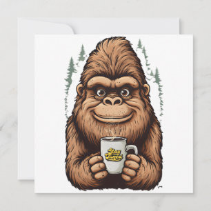Convite Pé Grande Fofo Bebendo Café Sasquatch Divertido