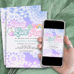 Convite Peace Love Party Groovy Pastel Tie Dye Birthday<br><div class="desc">Peace Love Party Birthday Invitation with pastel tie dye pattern in shades of lilace and blue. The design features groovy retro lettering and 70's style hearts flowers rainbows and peace sign. Easy to customize for any age and versatile to suit all sorts of themes such as tie dye party, 60's...</div>