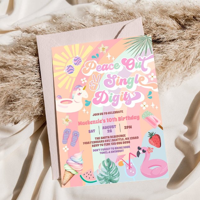 Convite Peace Out Single Digits Groovy Daisy Birthday (Criador carregado)