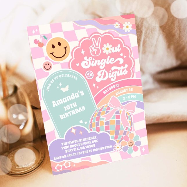 Convite Peace Out Single Digits Rainbow Disco Birthday (Criador carregado)