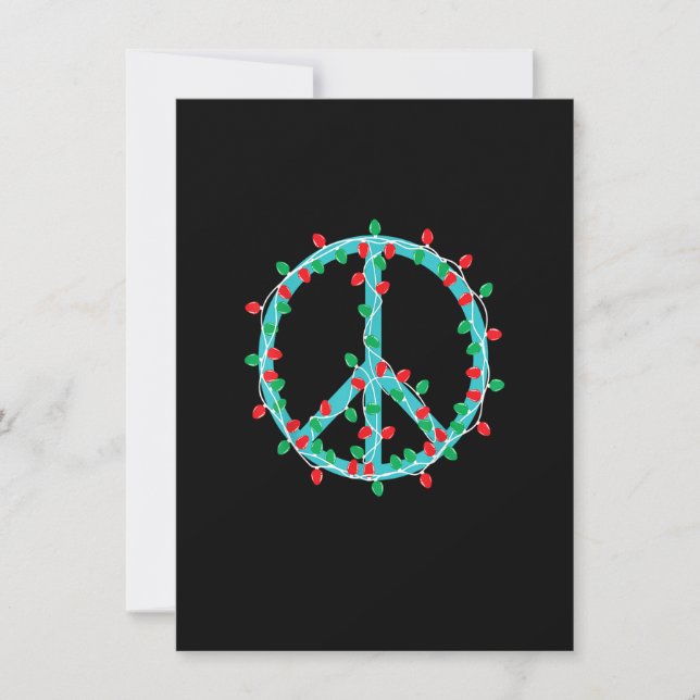 Convite Peace Sign Christmas Lights Hippie Hipster Xmas (Frente)