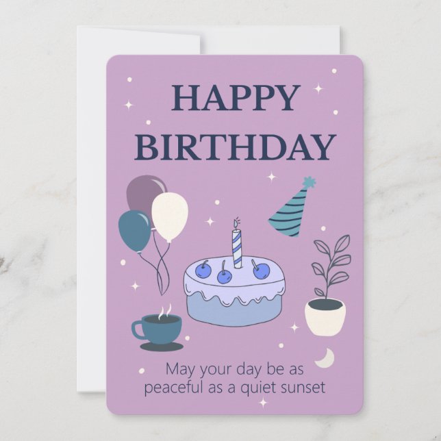 Convite Peaceful Birthday Card with Night Sky and Moon (Frente)