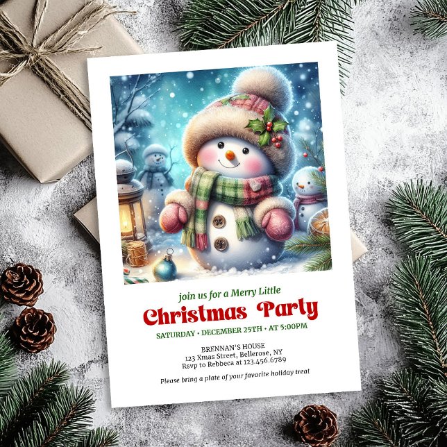 Convite Peaceful cartoon snowman invite holiday printable (Peaceful cartoon snowman invite holiday joy printable)