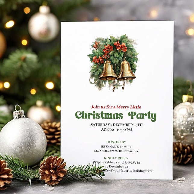 Convite Peaceful vintage Christmas bells party invitation (Peaceful vintage Christmas angel party invitation

)
