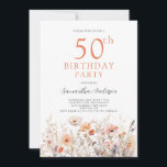 Convite Peach 50th Birthday Floral<br><div class="desc">Bonito convite floral de 50 anos. Design de flor silvestre de aquarelas. Fácil de mudar o texto.</div>