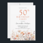 Convite Peach 50th Birthday Floral<br><div class="desc">Bonito convite floral de 50 anos. Design de flor silvestre de aquarelas. Fácil de mudar o texto.</div>