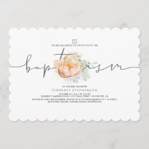 Convite Peach and Cream Floral Elegant Girls Baptism