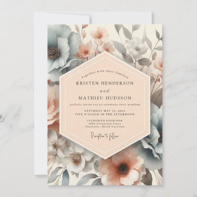 Convite Peach Angelic Spring Wedding (Frente)
