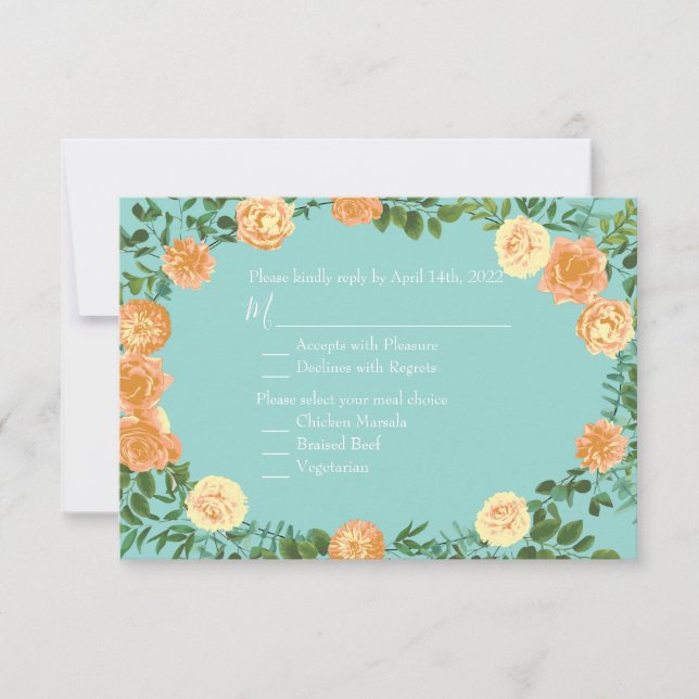 Convite Peach & Aqua Peony & Rosa Floral Invay (Frente)