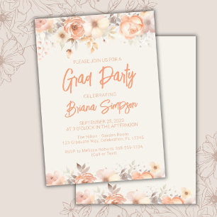 Convite Peach Beige Ivory - Formando de Graduação Floral