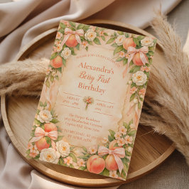 Convite Peach Berry Garden First Birthday 1st Birthday