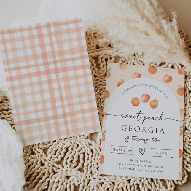 Convite Peach Birthday | Pêssego de Aquarela (Criador carregado)