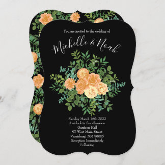 Convite Peach & Black Peony & Rosa Floral Wedes