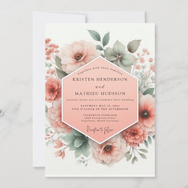 Convite Peach Bloom Whimsy Wedding (Frente)
