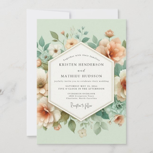 Convite Peach Blossom Meadow Wedding (Frente)