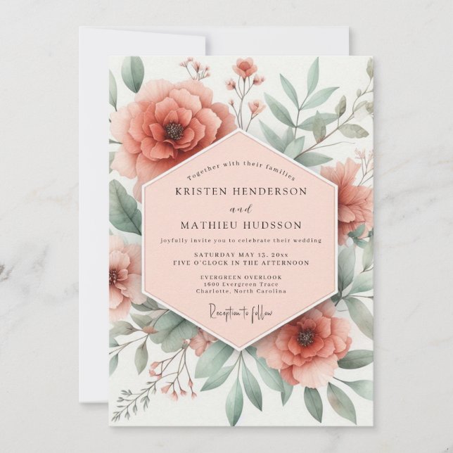 Convite Peach Blossom Romance Wedding (Frente)