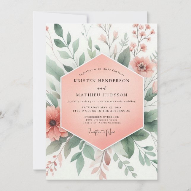 Convite Peach Blossom Whimsy Wedding (Frente)