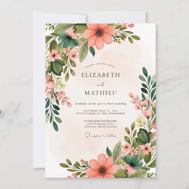 Convite Peach Blossoming Spring Wedding (Frente)