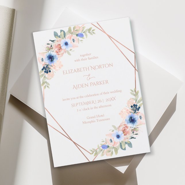 Convite Peach Blue Wedding Collection (Peach Blue Light-Gray Wedding Collection Invitation)