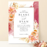 Convite Peach Blush Floral, Casamento Burgundy Watercolor<br><div class="desc">Aprecie o seu convidado com este elegante e único convite para casamento com elementos florais de cor aquosa refinados numa bela mistura de pêssego, laranja, rosa-pincel, rosa empoeirado e champanhe creme mostrando seus detalhes de casamento e delicada mancha aquosa em cascata, em burgundy. Capacidade de mudar "juntamente com os seus...</div>
