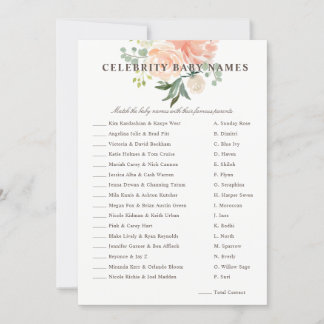 Convite Peach Blush Floral Celebration Baby Name Game