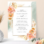 Convite Peach Blush Floral, Sage Watercolor Casamento Chic<br><div class="desc">Aprecie seu convidado com este elegante e único convite para casamento com elementos florais de cor aquática refinados em uma bela mistura de pêssego, laranja, rosa pincelado, coral empoeirado, creme de champanhe e matizes de coral com mancha verde-aquática em cascata mostrando seus detalhes de casamento. Capacidade de mudar "juntamente com...</div>