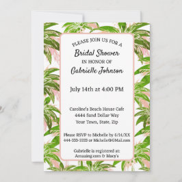 Convite Peach Blush Green Palm Tree Summer Party