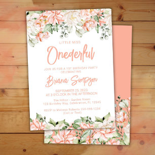 Convite Peach Blush Ivory Floral Onederful Aniversário
