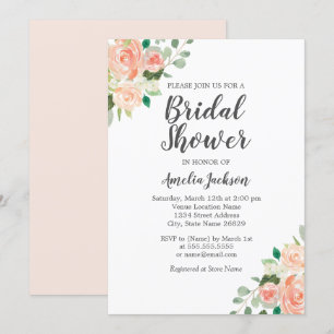 Convite Peach Blush Watercolor Chá de panela Floral