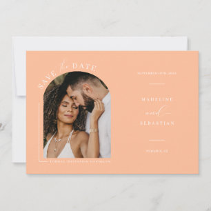 Convite Peach Boho Arch Photo Código QR Salvar Data