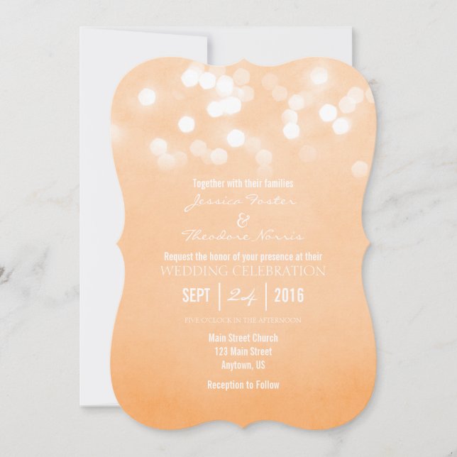Convite Peach Bokeh Glitter Lights Invitation (Frente)