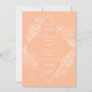 Convite Peach Botanical Line Art Boho QR Code Foto
